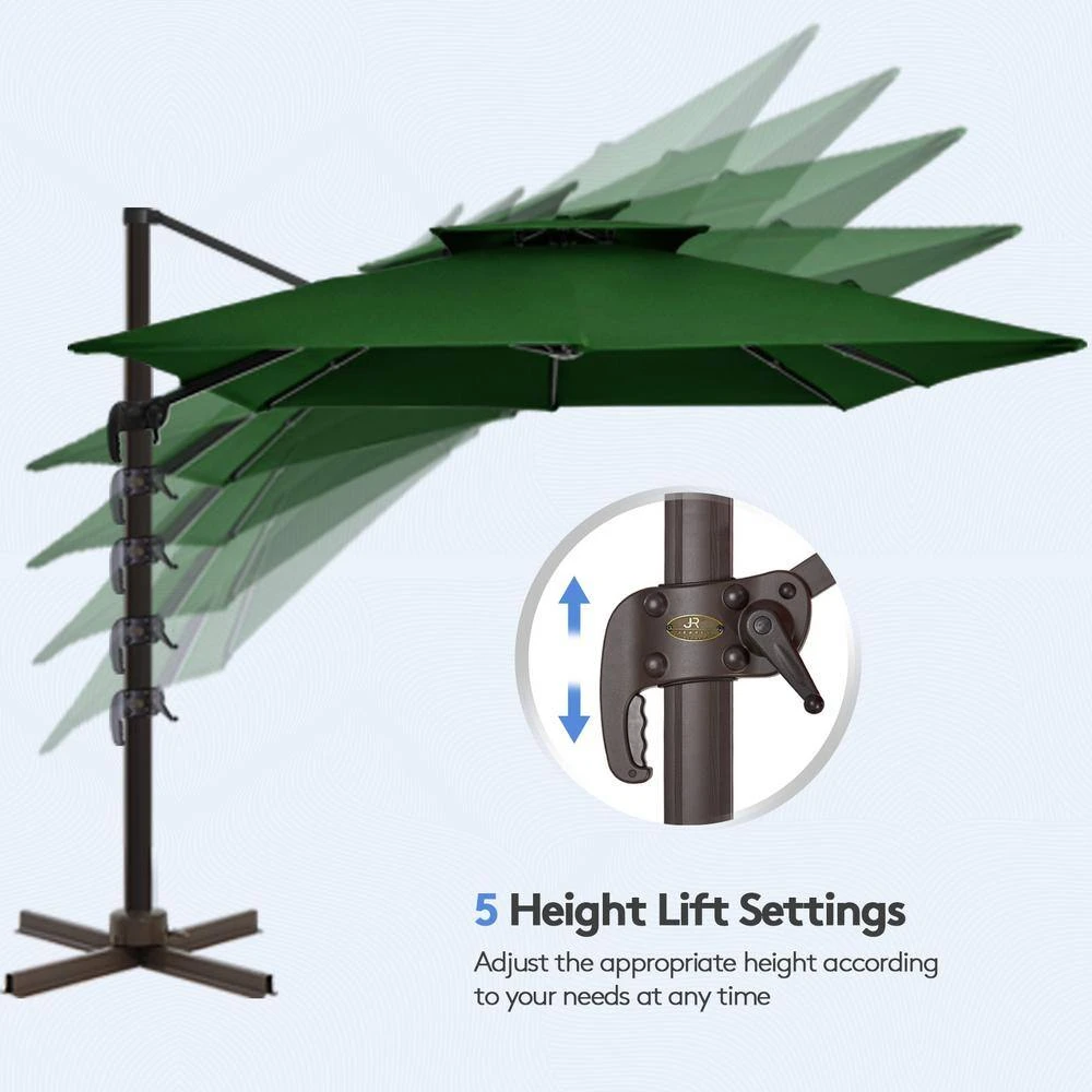 11 Ft. Square Cantilever Umbrella Patio Rotation Outdoor Umbrella With Cover In Dark Green 4 11 Ft. Square Cantilever Umbrella Patio Rotation Outdoor Umbrella With Cover In Dark Green - Image 4