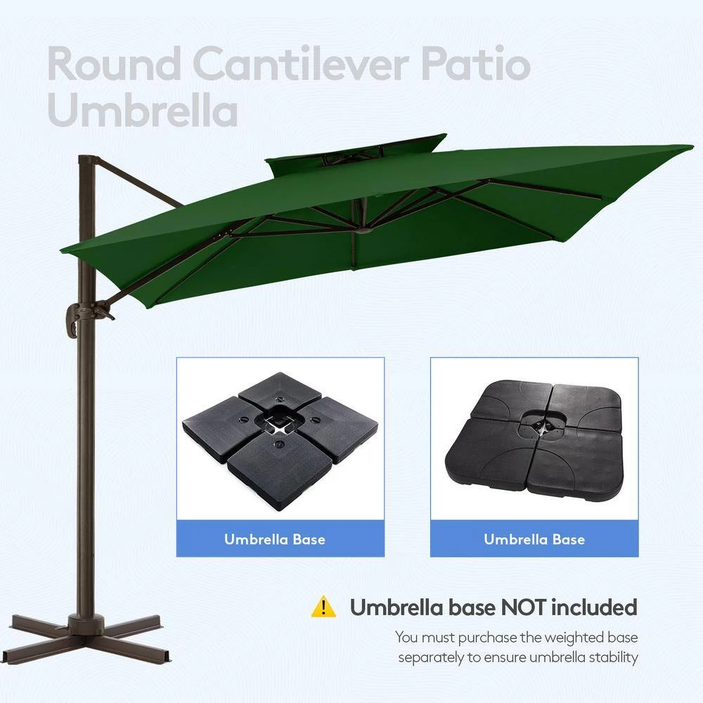11 Ft. Square Cantilever Umbrella Patio Rotation Outdoor Umbrella With Cover In Dark Green 3 11 Ft. Square Cantilever Umbrella Patio Rotation Outdoor Umbrella With Cover In Dark Green - Image 3