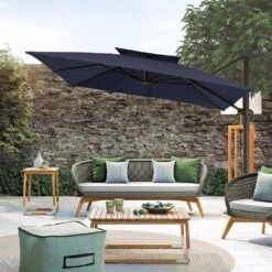 11 Ft. Square Cantilever Umbrella Patio Rotation Outdoor Umbrella With Cover In Navy -Jearey cantilever umbrellas fxlms11 nv 31 1000