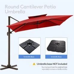 11 Ft. Square Cantilever Umbrella Patio Rotation Outdoor Umbrella With Cover In Red -Jearey cantilever umbrellas fxlms11 rd c3 1000