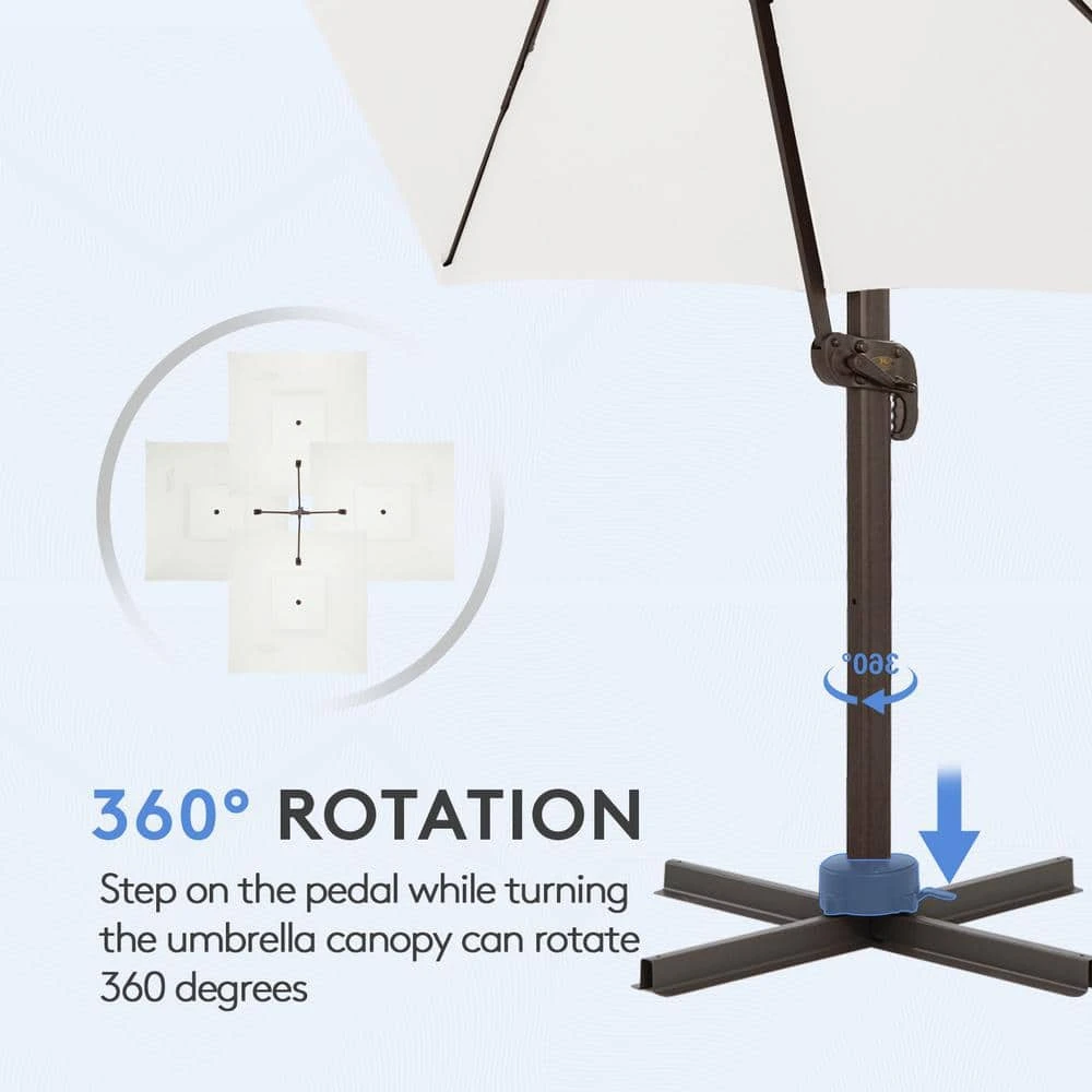 11 Ft. Square Cantilever Umbrella Patio Rotation Outdoor Umbrella With Cover In Off-White 5 11 Ft. Square Cantilever Umbrella Patio Rotation Outdoor Umbrella With Cover In Off-White - Image 5
