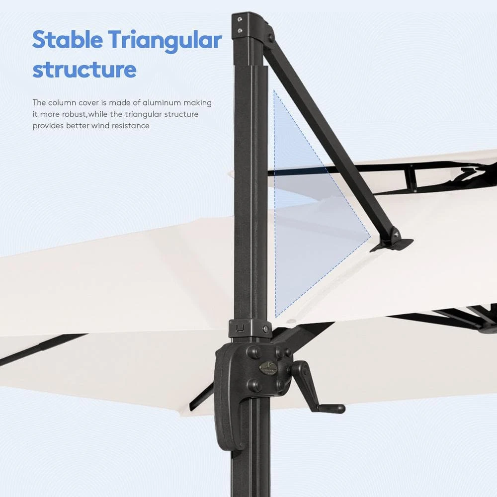 11 Ft. Square Cantilever Umbrella Patio Rotation Outdoor Umbrella With Cover In Off-White 6 11 Ft. Square Cantilever Umbrella Patio Rotation Outdoor Umbrella With Cover In Off-White - Image 6