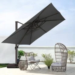 12 Ft. X 12 Ft. Square Outdoor Cantilever Umbrella Patio 2-Tier Top Rotation Umbrella With Cover In Gray -Jearey cantilever umbrellas lk12fx hd gray 31 1000