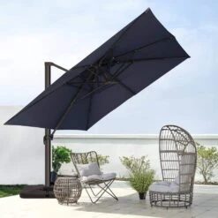 12 Ft. X 12 Ft. Square Outdoor Cantilever Umbrella Patio 2-Tier Top Rotation Umbrella With Cover In Navy -Jearey cantilever umbrellas lk12fx hd navy 31 1000