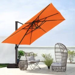 12 Ft. X 12 Ft. Square Outdoor Cantilever Umbrella Orange Patio 2-Tier Top Rotation Umbrella With Cover -Jearey cantilever umbrellas lk12fx hd org 31 1000