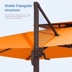 12 Ft. X 12 Ft. Square Outdoor Cantilever Umbrella Orange Patio 2-Tier Top Rotation Umbrella With Cover -Jearey cantilever umbrellas lk12fx hd org fa 1000