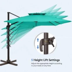 12 Ft. X 12 Ft. Square Outdoor Cantilever Umbrella Patio 2-Tier Top Rotation Umbrella With Cover In Peacock Blue -Jearey cantilever umbrellas lk12fx hd pblue 1f 1000