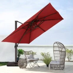 12 Ft. X 12 Ft. Square Outdoor Cantilever Umbrella Patio 2-Tier Top Rotation Umbrella With Cover In Red -Jearey cantilever umbrellas lk12fx hd red 31 1000