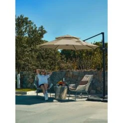 10 Ft. 2-Tier Height Adjustable Patio Cantilever Umbrella With Cover In Beige -Jearey cantilever umbrellas lk9 beige 31 1000