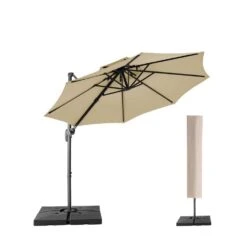 10 Ft. 2-Tier Height Adjustable Patio Cantilever Umbrella With Cover In Beige -Jearey cantilever umbrellas lk9 beige 40 1000