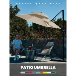 10 Ft. 2-Tier Height Adjustable Patio Cantilever Umbrella With Cover In Beige -Jearey cantilever umbrellas lk9 beige d4 1000