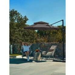 10 Ft. 2-Tier Height Adjustable Patio Cantilever Umbrella With Cover In Gray -Jearey cantilever umbrellas lk9 gray 31 1000