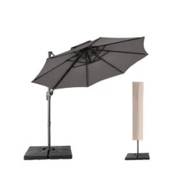 10 Ft. 2-Tier Height Adjustable Patio Cantilever Umbrella With Cover In Gray -Jearey cantilever umbrellas lk9 gray 40 1000