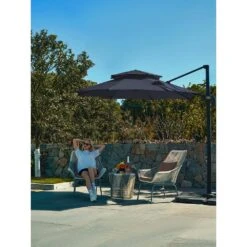10 Ft. 2-Tier Height Adjustable Patio Cantilever Umbrella With Cover In Navy -Jearey cantilever umbrellas lk9 navy 31 1000