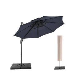 10 Ft. 2-Tier Height Adjustable Patio Cantilever Umbrella With Cover In Navy -Jearey cantilever umbrellas lk9 navy 40 1000