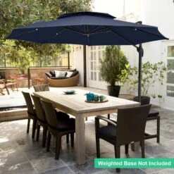10 Ft. 2-Tier Height Adjustable Patio Cantilever Umbrella With Cover In Navy -Jearey cantilever umbrellas lk9 navy 4f 1000