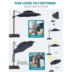 10 Ft. 2-Tier Height Adjustable Patio Cantilever Umbrella With Cover In Navy -Jearey cantilever umbrellas lk9 navy 77 1000