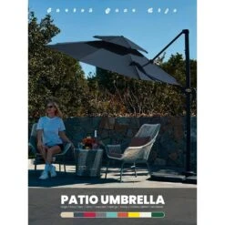 10 Ft. 2-Tier Height Adjustable Patio Cantilever Umbrella With Cover In Navy -Jearey cantilever umbrellas lk9 navy d4 1000