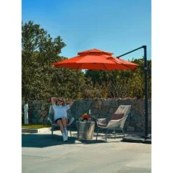 10 Ft. 2-Tier Height Adjustable Cantilever Patio Umbrella With Cover In Orange -Jearey cantilever umbrellas lk9 orange 31 1000