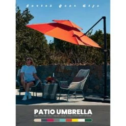 10 Ft. 2-Tier Height Adjustable Cantilever Patio Umbrella With Cover In Orange -Jearey cantilever umbrellas lk9 orange d4 1000