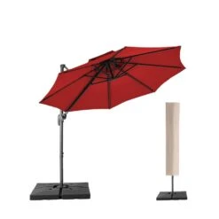 10 Ft. 2-Tier Height Adjustable Cantilever Patio Umbrella With Cover In Red -Jearey cantilever umbrellas lk9 red 40 1000