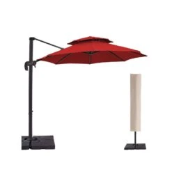 10 Ft. 2-Tier Height Adjustable Cantilever Patio Umbrella With Cover In Red