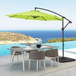 Curvy 10 Ft. Steel Large Cantilever Patio Umbrella With Cross Base In Apple Green -Jearey cantilever umbrellas s 10xjs agreen 40 1000