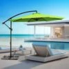 Curvy 10 Ft. Steel Large Cantilever Patio Umbrella With Cross Base In Apple Green