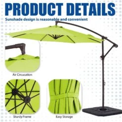 Curvy 10 Ft. Steel Large Cantilever Patio Umbrella With Cross Base In Apple Green -Jearey cantilever umbrellas s 10xjs agreen c3 1000