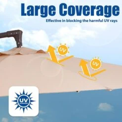 Curvy 10 Ft. Steel Large Cantilever Patio Umbrella With Cross Base In Beige -Jearey cantilever umbrellas s 10xjs beige 1f 1000