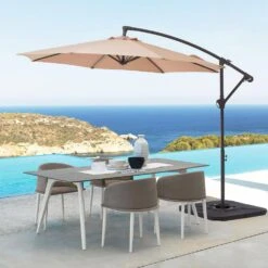 Curvy 10 Ft. Steel Large Cantilever Patio Umbrella With Cross Base In Beige -Jearey cantilever umbrellas s 10xjs beige 40 1000