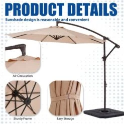 Curvy 10 Ft. Steel Large Cantilever Patio Umbrella With Cross Base In Beige -Jearey cantilever umbrellas s 10xjs beige c3 1000