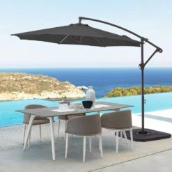 Curvy 10 Ft. Steel Large Cantilever Patio Umbrella With Cross Base In Gray -Jearey cantilever umbrellas s 10xjs gray 40 1000