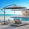 Curvy 10 Ft. Steel Large Cantilever Patio Umbrella With Cross Base In Gray
