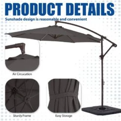 Curvy 10 Ft. Steel Large Cantilever Patio Umbrella With Cross Base In Gray -Jearey cantilever umbrellas s 10xjs gray c3 1000