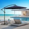 Curvy 10 Ft. Steel Large Cantilever Patio Umbrella With Cross Base In Navy