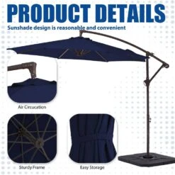Curvy 10 Ft. Steel Large Cantilever Patio Umbrella With Cross Base In Navy 10 Curvy 10 Ft. Steel Large Cantilever Patio Umbrella With Cross Base In Navy -Jearey cantilever umbrellas s 10xjs navy c3 1000