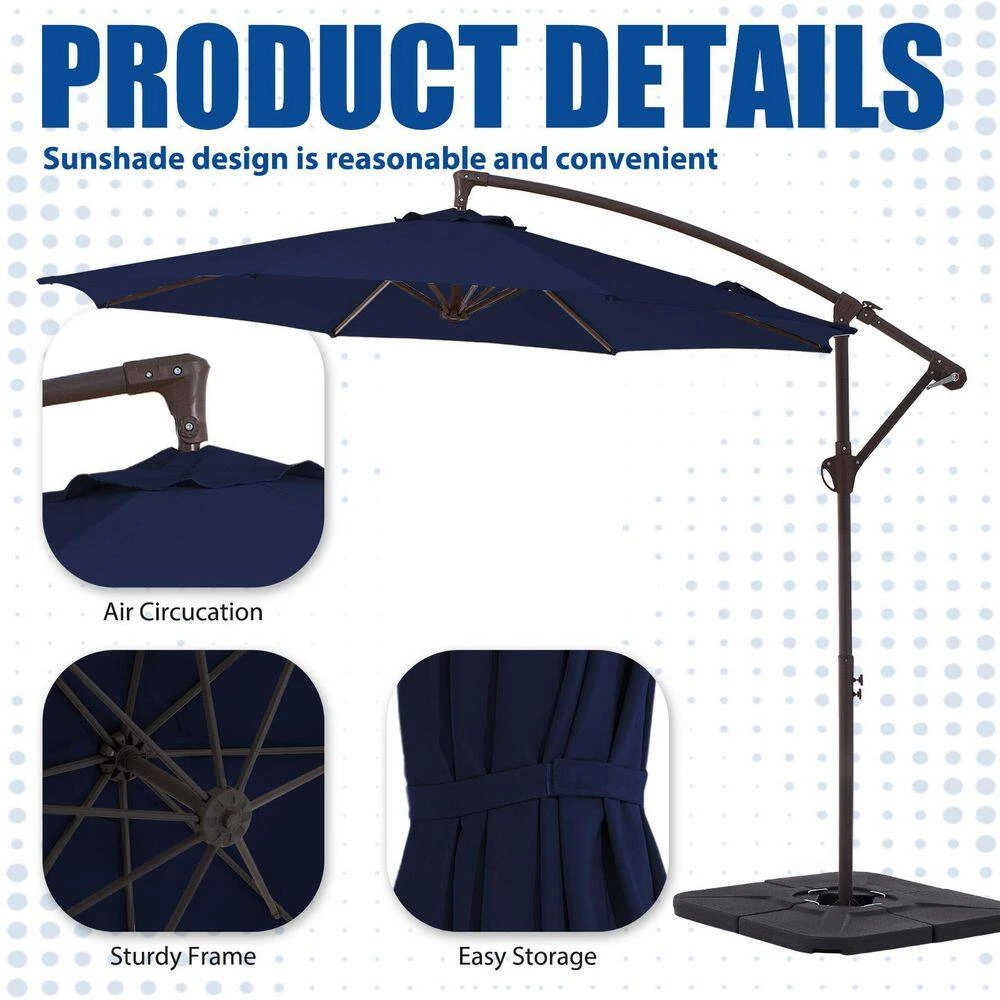 Curvy 10 Ft. Steel Large Cantilever Patio Umbrella With Cross Base In Navy 4 Curvy 10 Ft. Steel Large Cantilever Patio Umbrella With Cross Base In Navy - Image 4