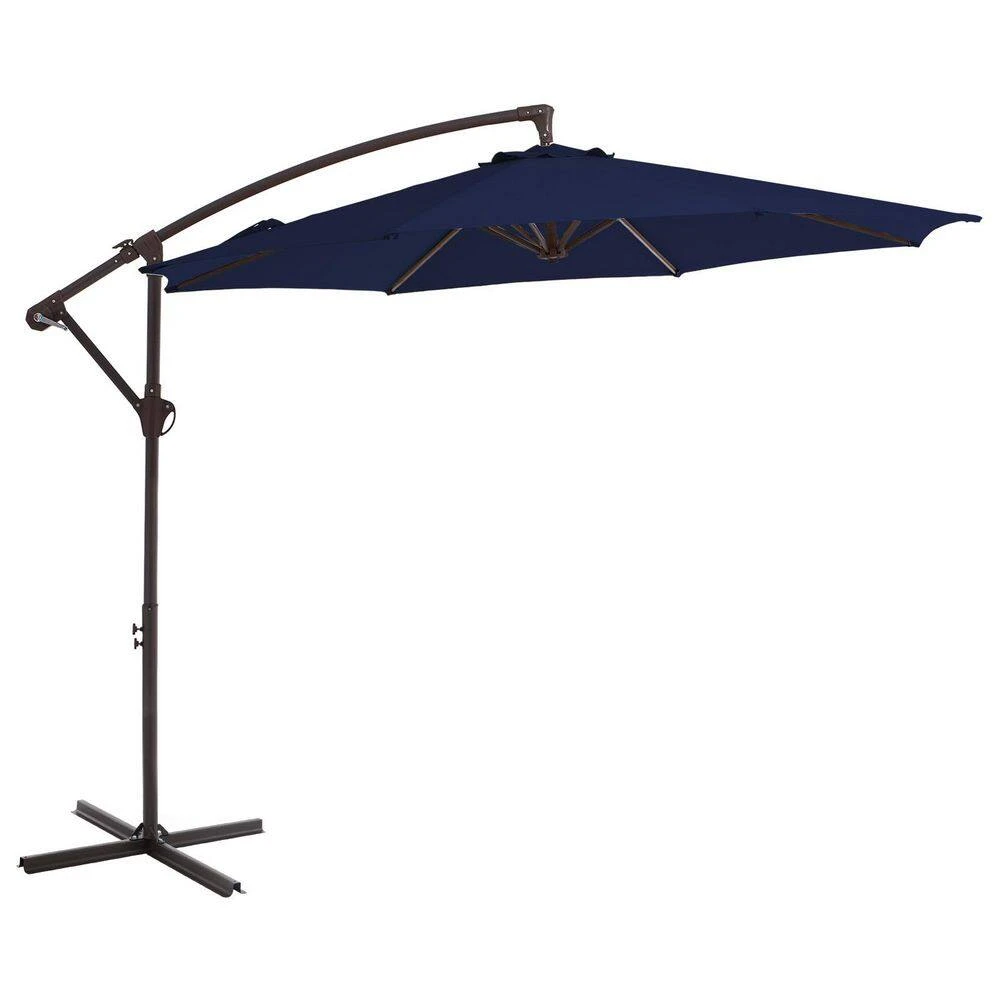 Curvy 10 Ft. Steel Large Cantilever Patio Umbrella With Cross Base In Navy 2 Curvy 10 Ft. Steel Large Cantilever Patio Umbrella With Cross Base In Navy - Image 2