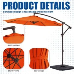 Curvy 10 Ft. Steel Large Cantilever Patio Umbrella With Cross Base In Orange -Jearey cantilever umbrellas s 10xjs orange c3 1000