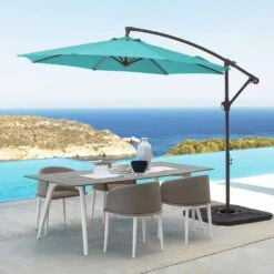 Curvy 10 Ft. Steel Large Cantilever Patio Umbrella With Cross Base In Peacock Blue -Jearey cantilever umbrellas s 10xjs pblue 40 1000