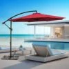 Curvy 10 Ft. Steel Large Cantilever Patio Umbrella With Cross Base In Red