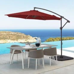 Curvy 10 Ft. Steel Large Cantilever Patio Umbrella With Cross Base In Red -Jearey cantilever umbrellas s 10xjs red e1 1000