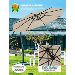 Curvy 11 Ft. Steel Large Cantilever Patio Umbrella With Sandbag And Cross Base In Beige -Jearey cantilever umbrellas s 11xjs beige 1d 1000