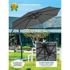 Curvy 11 Ft. Steel Large Cantilever Patio Umbrella With Sandbag And Cross Base In Gray -Jearey cantilever umbrellas s 11xjs gray 1d 1000