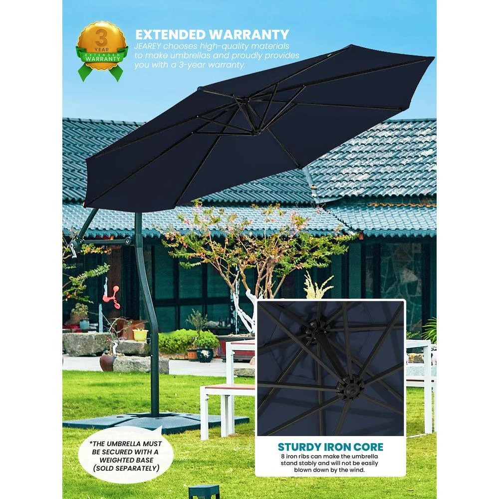 Curvy 11 Ft. Steel Large Cantilever Patio Umbrella With Sandbag And Cross Base In Navy 4 Curvy 11 Ft. Steel Large Cantilever Patio Umbrella With Sandbag And Cross Base In Navy - Image 4