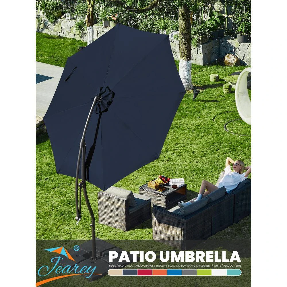 Curvy 11 Ft. Steel Large Cantilever Patio Umbrella With Sandbag And Cross Base In Navy 7 Curvy 11 Ft. Steel Large Cantilever Patio Umbrella With Sandbag And Cross Base In Navy - Image 7