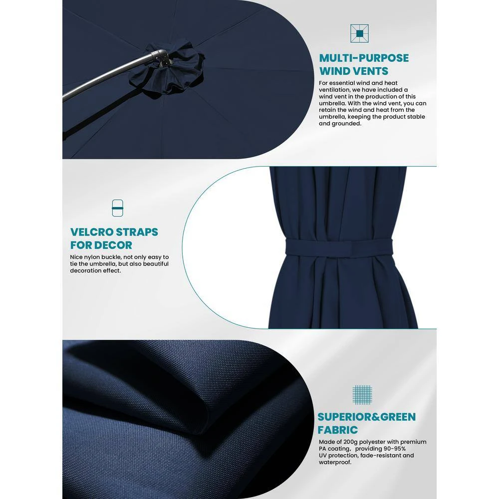 Curvy 11 Ft. Steel Large Cantilever Patio Umbrella With Sandbag And Cross Base In Navy 3 Curvy 11 Ft. Steel Large Cantilever Patio Umbrella With Sandbag And Cross Base In Navy - Image 3