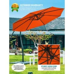 Curvy 11 Ft. Steel Large Cantilever Patio Umbrella With Sandbag And Cross Base In Orange -Jearey cantilever umbrellas s 11xjs orange 1d 1000