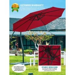 Curvy 11 Ft. Steel Large Cantilever Patio Umbrella With Sandbag And Cross Base In Red -Jearey cantilever umbrellas s 11xjs red 1d 1000